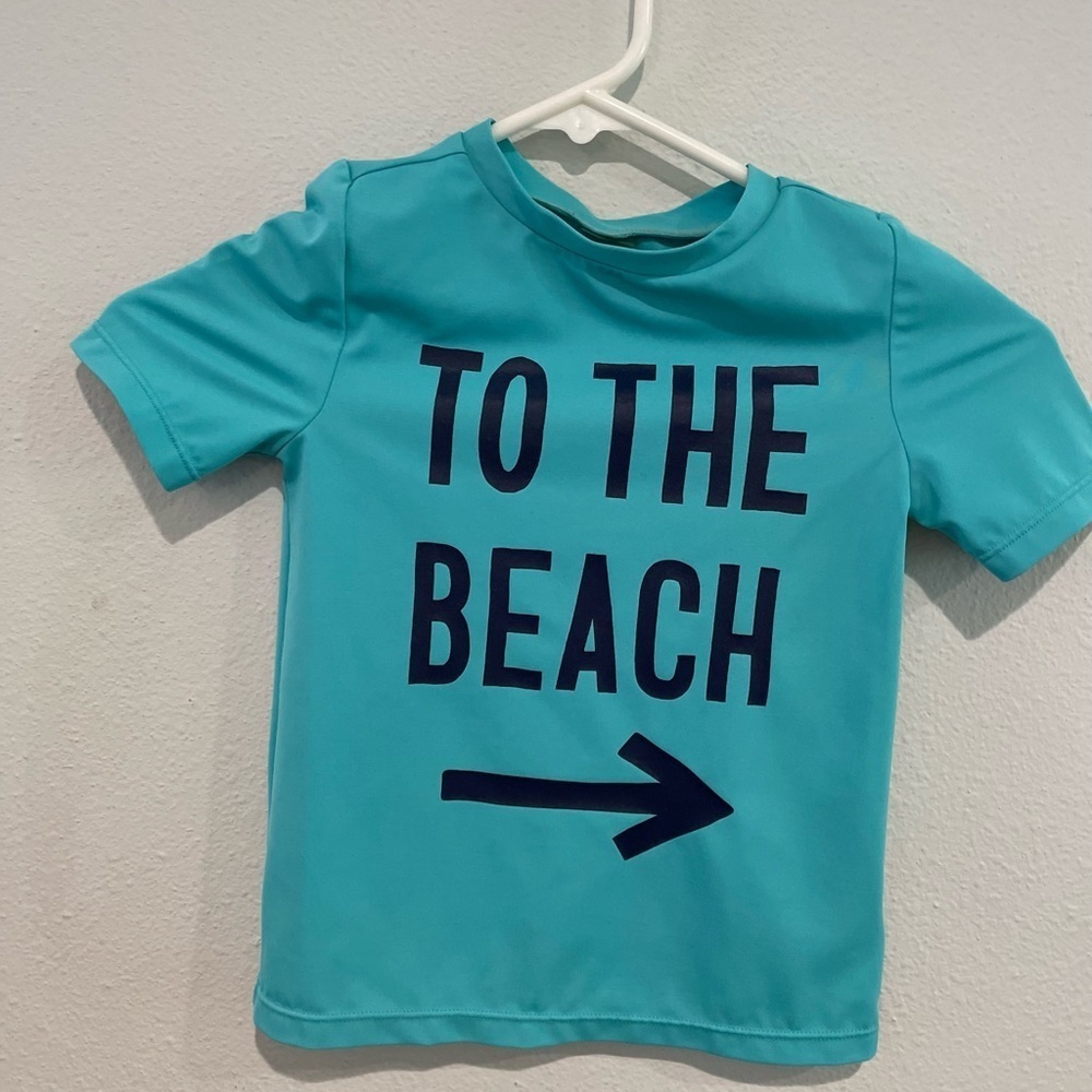 Kids Old Navy rash guard. Aqua color “To the Beach” Size 4T